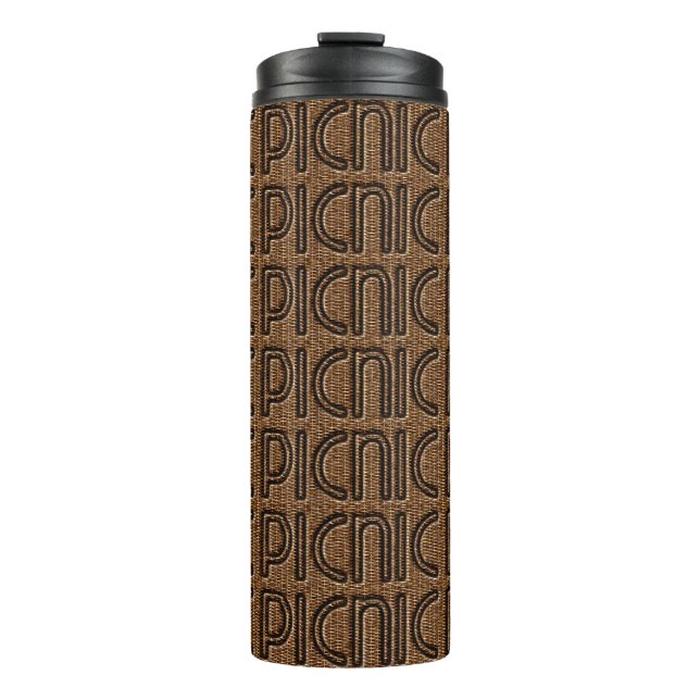 Picnic Funny Wicker Typografie Brown Tumbler Thermosbecher (Vorderseite)