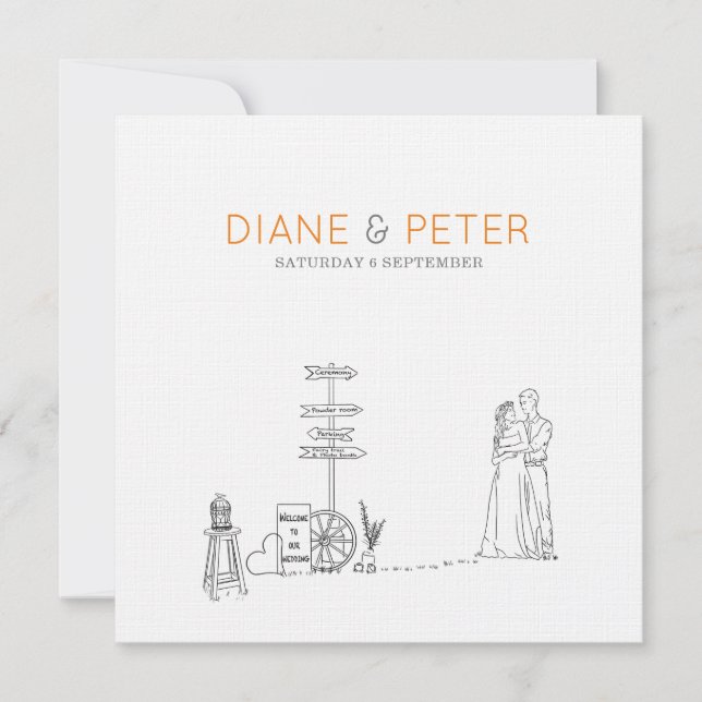 Picnic Garden Minimalistisch Black and White Weddi Einladung (Vorderseite)