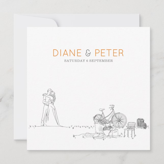 Picnic Garden Minimalistisch Black and White Weddi Einladung (Vorderseite)