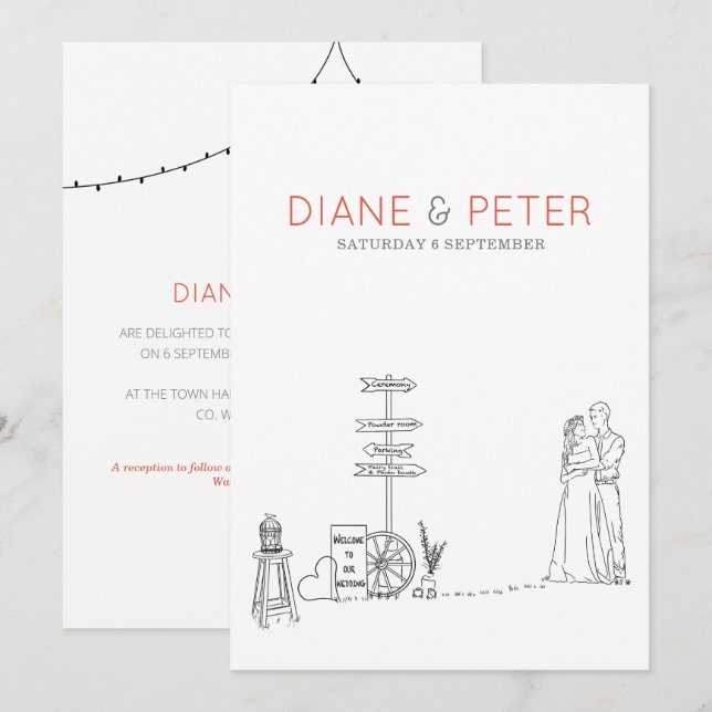 Picnic Garden Minimalistisch Black and White Weddi Einladung (Vorne/Hinten)