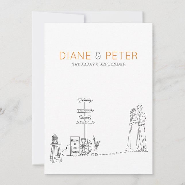 Picnic Garden Minimalistisch Black and White Weddi Einladung (Vorderseite)