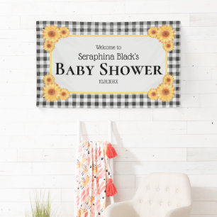 Picnic Gingham Sunflower Baby Dusche Willkommen Banner