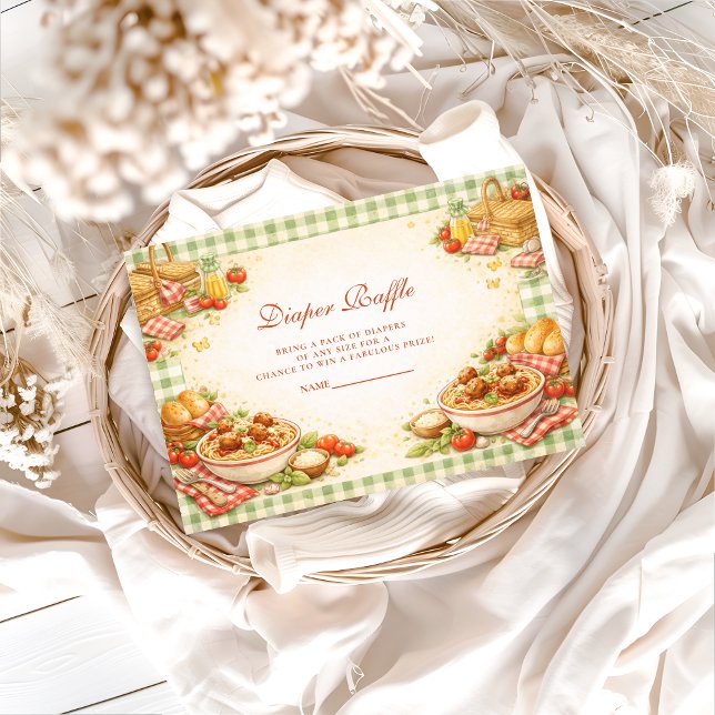 Picnic Green Gingham Little Meatbal Diapper Raffle Begleitkarte (Von Creator hochgeladen)
