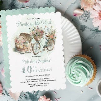Picnic im Park Floral 40. Geburtstag Party Einladung