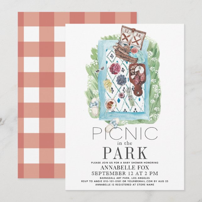 Picnic im Park Watercolor Baby Shower Einladung (Vorne/Hinten)