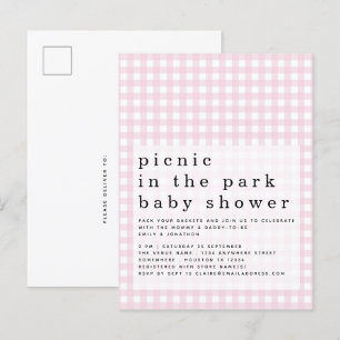 Picnic in Park Baby Dusche Pink Gingham Einladung Postkarte