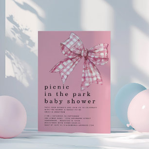 Picnic in Park Pink Gingham Bow Baby Shower Einladung
