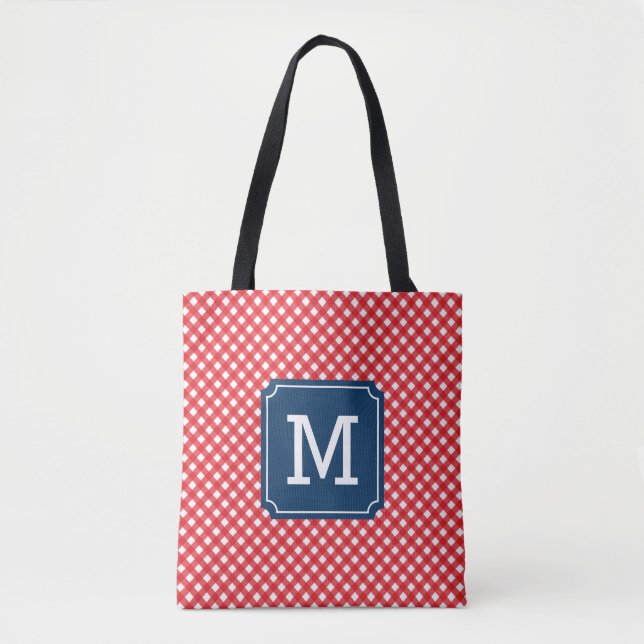 Picnic Red Gingham Personalisiert Name Monogram (Vorderseite)
