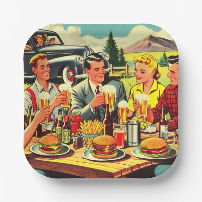 Picnic Retro Comic Pappteller (Vorderseite)