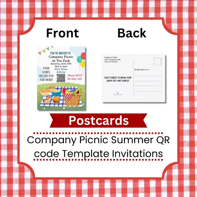 Picnic Summer QR-Code-Vorlage einladen Einladungspostkarte (Company Picnic QR code Template Postcard Invitations)
