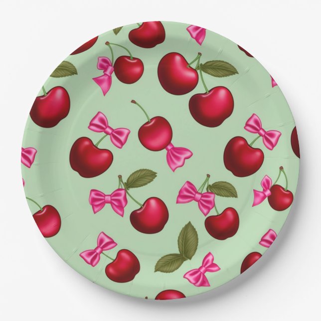 Picnic Tellers - Big Bold Cherries & Bows Pappteller (Vorderseite)