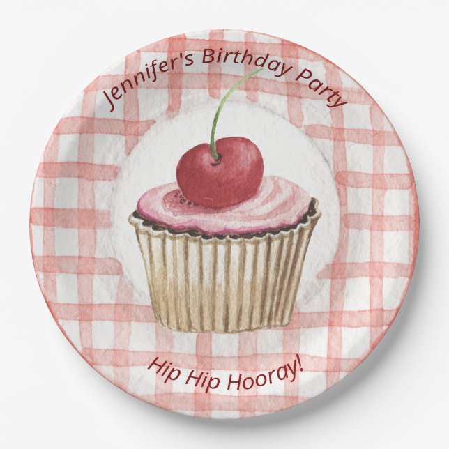 Picnic Tellers - Kinder Retro Cherry Cup Cake Pappteller (Vorderseite)