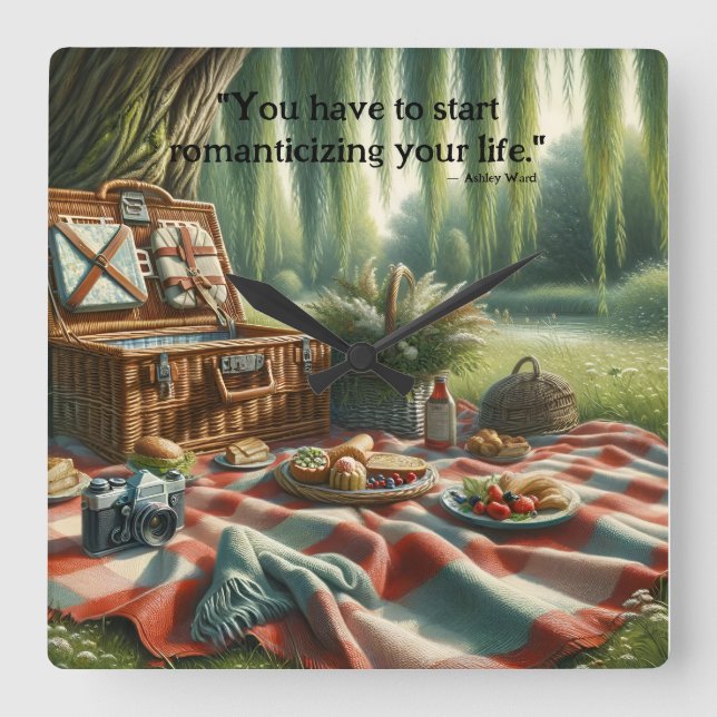 Picnic unter der Wildnis Quadratische Wanduhr (Vorderseite)