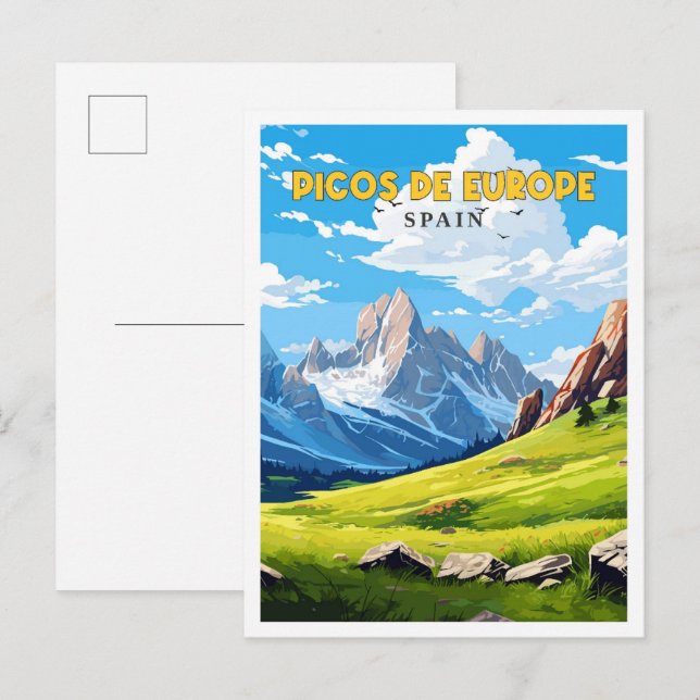 Picos de Europe Spanien Vintage Illustration Postkarte (Vorne/Hinten)