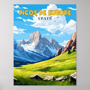 Picos de Europe Spanien Vintage-Reiseillustration Poster