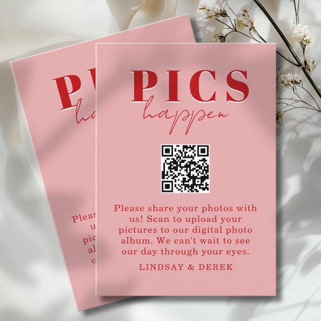 Pics happen! Foto, QR-Code, Hochzeit Begleitkarte (Pics happen! Photo, QR-Code, Wedding Enclosure Card)