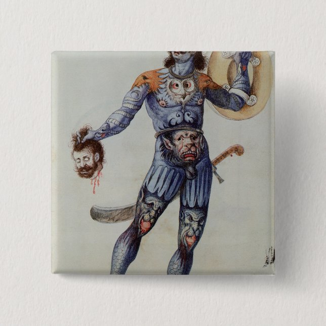 Pictish Mann, der einen menschlichen Kopf hält Button (Vorderseite)