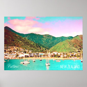 Picton Harbour New Zealand Reise Poster