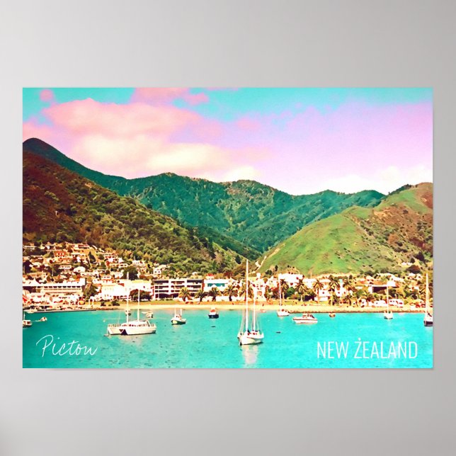 Picton Harbour New Zealand Reise Poster (Vorne)