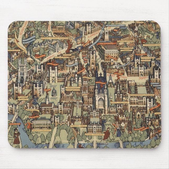 Pictorial Map of Cambridge, England Mousepad (Vorne)