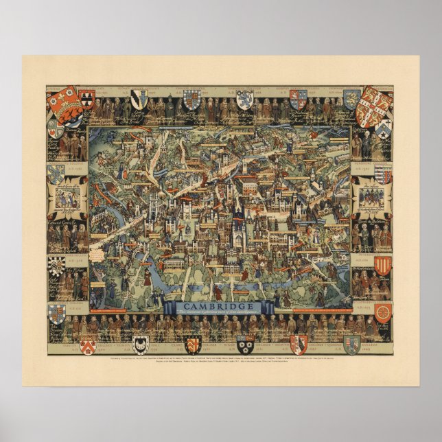 Pictorial Map of Cambridge, England Poster (Vorne)