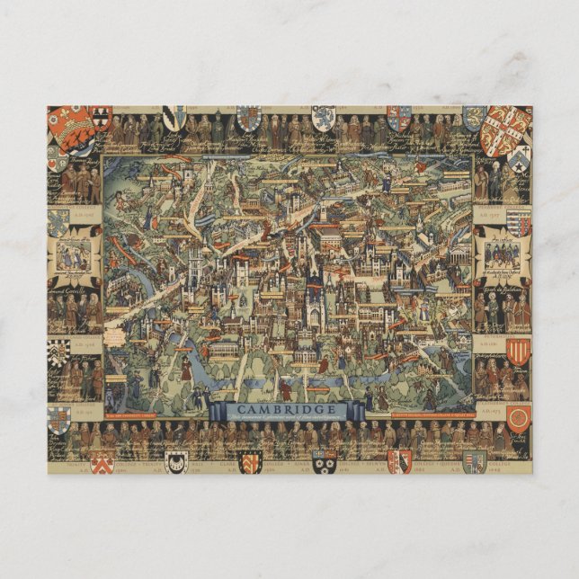 Pictorial Map of Cambridge, England Postkarte (Vorderseite)