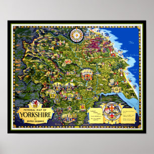 Pictorial Map Yorkshire Travel Poster