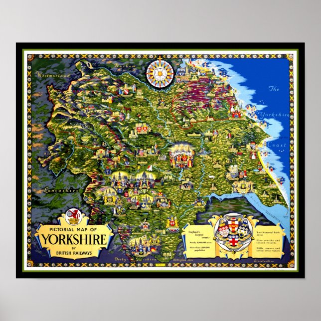 Pictorial Map Yorkshire Travel Poster (Vorne)