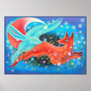 Picture of Animals, A fox and A Hare. Poster