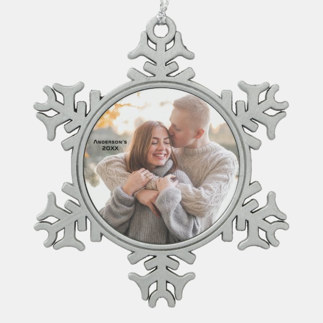Picture-Perfect-Foto Weihnachts-Snowflake-Design Schneeflocken Zinn-Ornament (Vorderseite)
