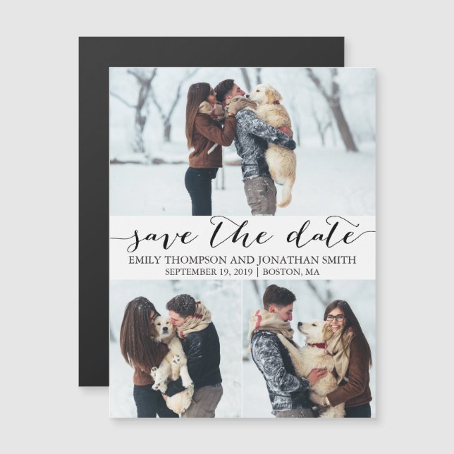 Picture Wedding Save the Date Magnet, drei Fotos Magneteinladung (Vorne/Hinten)