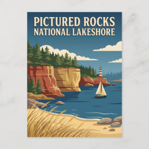 Pictured Rocks Michigan Ufer Vintage Poster Postkarte