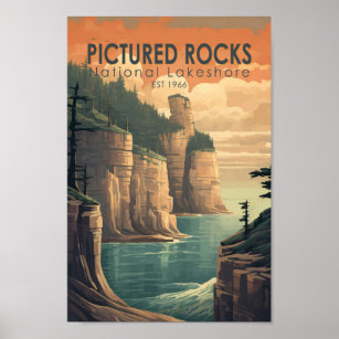 Pictured Rocks National Lakeshore Reisen Vintag Poster