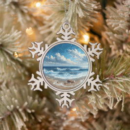 Picturesque Beach - Schöne Strandlandschaft Schneeflocken Zinn-Ornament