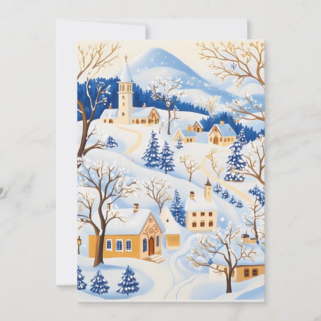 Picturesque Mountain Village Weihnachtskarte Feiertagskarte (Vorderseite)