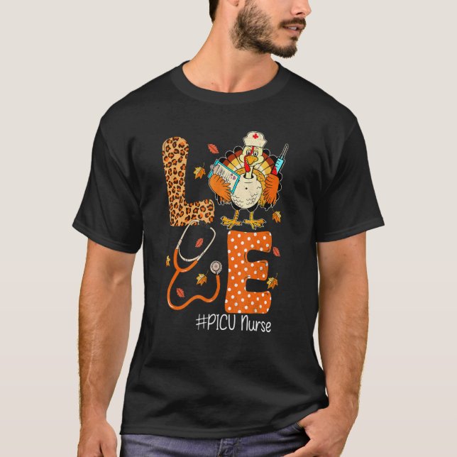 Picu Nurse Love Thanksgiving Leopard Stethoscope T T-Shirt (Vorderseite)