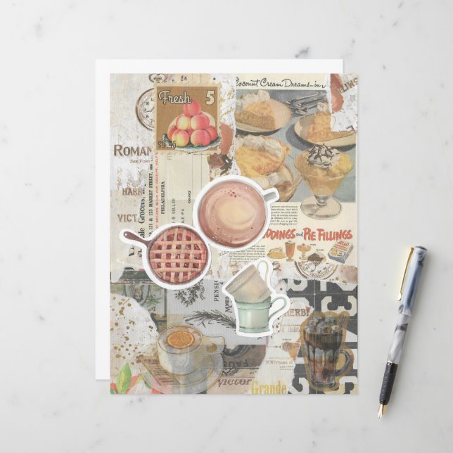 Pie & Coffee Vintag Ephemera Decoupage (Vorderseite/Rückseite Beispiel)