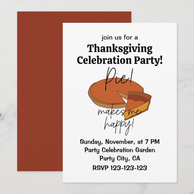 Pie macht mich zu einem glücklichen Erntedank Einladung (Vorne/Hinten)