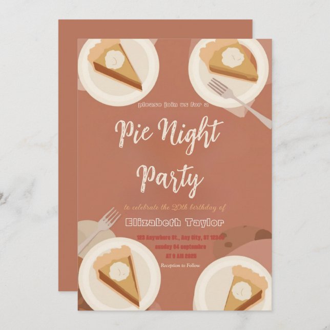Pie Sharing Night Party Invitation – Sweet & Cozy Einladung (Vorne/Hinten)