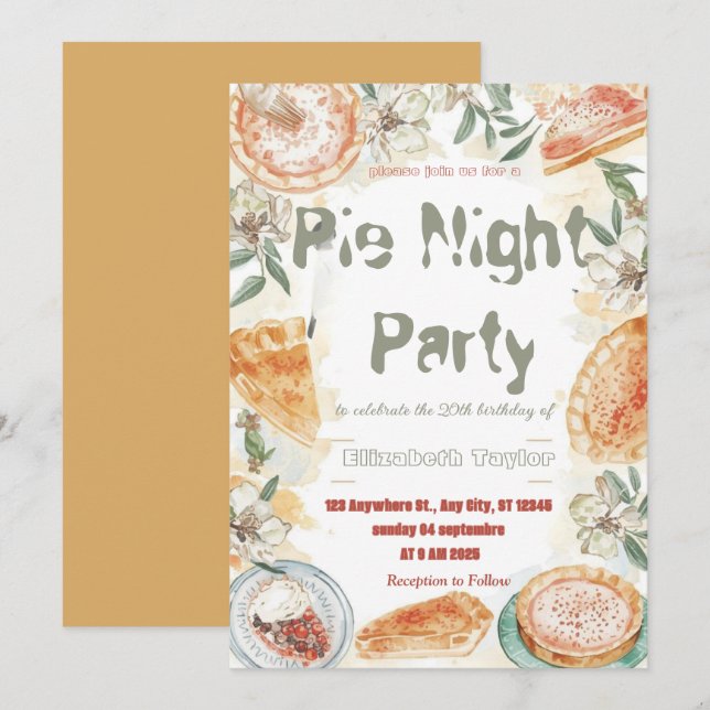 Pie Sharing Night Party Invitation – Sweet & Cozy Einladung (Vorne/Hinten)