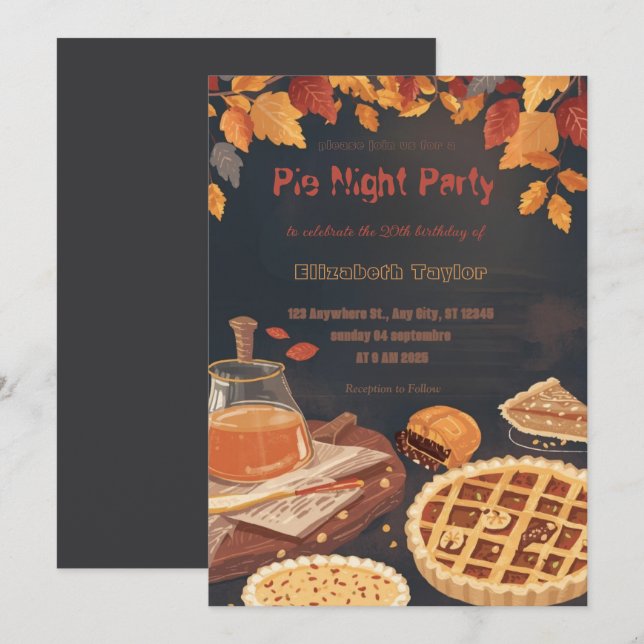 Pie Sharing Night Party Invitation – Sweet & Cozy Einladung (Vorne/Hinten)
