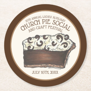 Pie Social Pi Day Party Dessert Bake Sale Slice Runder Pappuntersetzer