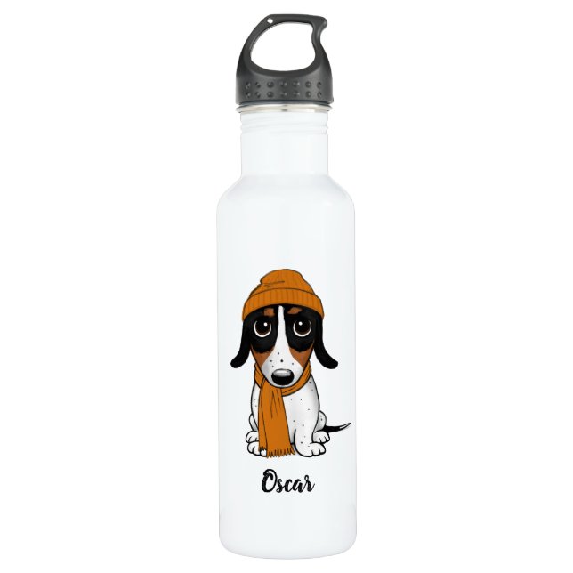 Piebald Dackel | Hipster Dog mit benutzerdefiniert Edelstahlflasche (Vorderseite)
