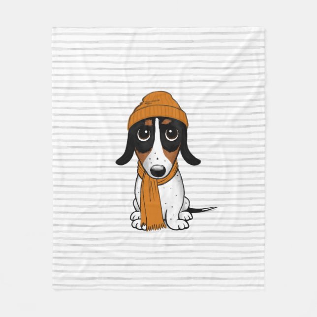 Piebald Dackel Niedlich Hipster Dog Fleecedecke (Vorderseite)