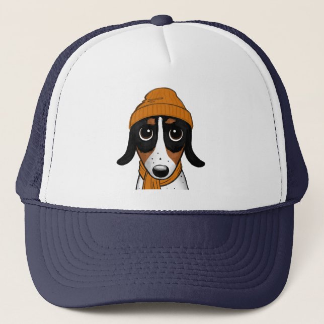 Piebald Dackel Niedlicher Hipster Dog Trucker Hat Truckerkappe (Vorderseite)