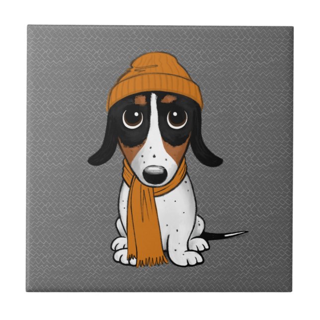 Piebald Dackel | Niedlicher Hipster Hund Fliese (Vorderseite)