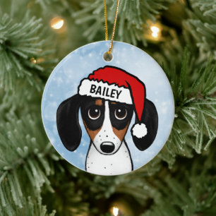 Piebald Dackel Santa Dackel Hund Individuelle Name Keramik Ornament