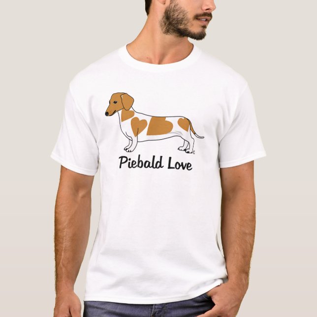 Piebald Liebe Dackel T - Shirt (rote Markierungen) (Vorderseite)