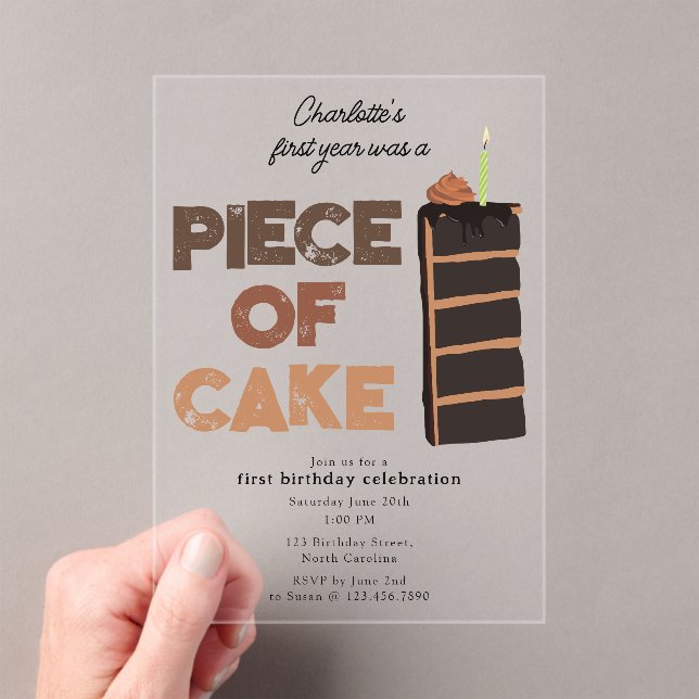 Piece of Cake Invite 1st  First Birthday Cute Acryleinladungen (Insitu (Handheld))