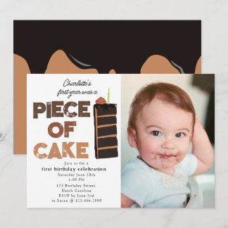 Piece of Cake Invite 1st  First Birthday Photo Einladung